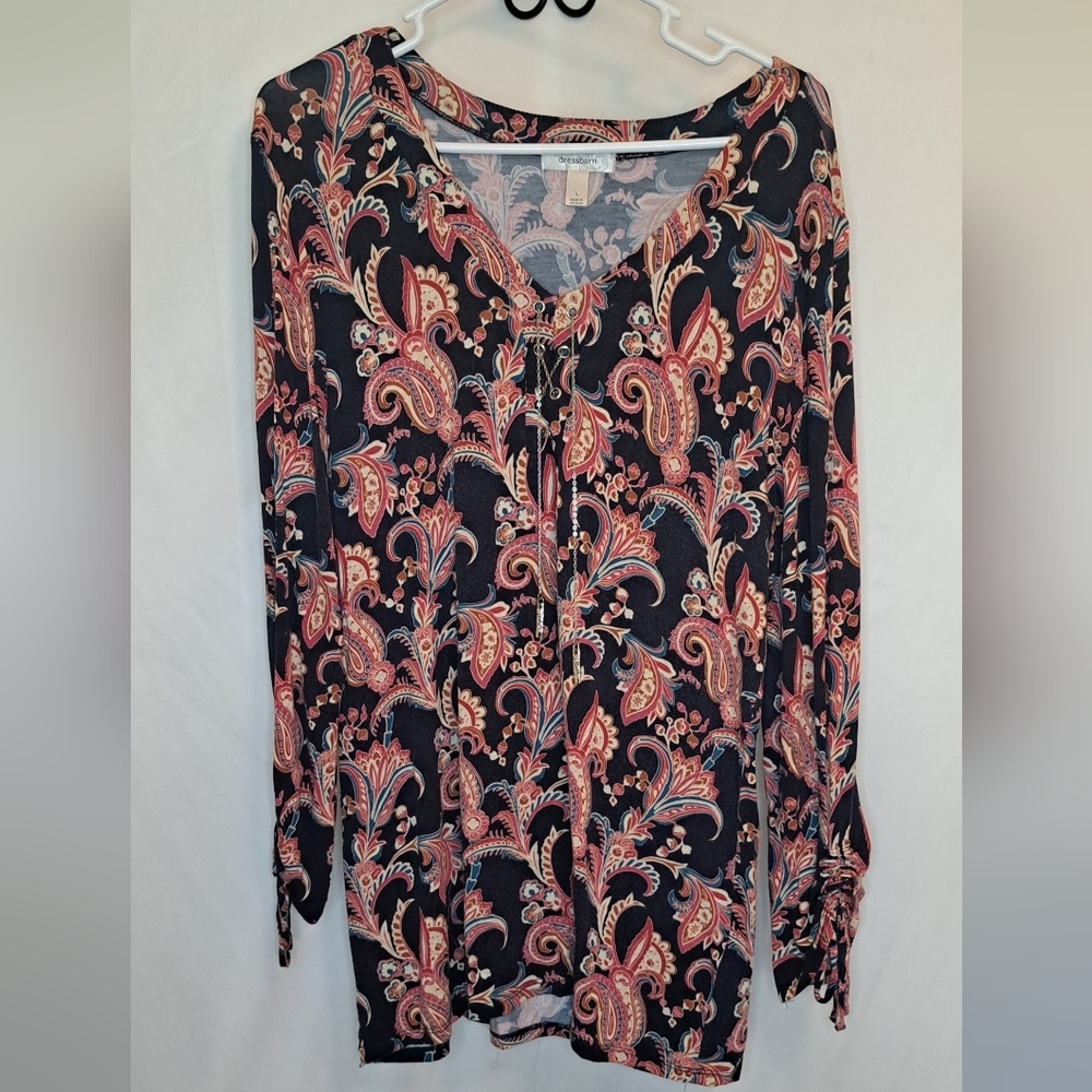 Dress Barn Dark Navy and Red Paisley Top Women's Large #209